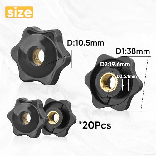 20 Stück Sterngriffmutter M8 Sterngriffschraube Befestigungsmuttern Durchmesser 32mm aus Kunststoff Rändelmutter M8 Geeignet für Mechanische Geräte Möbel Schwarz