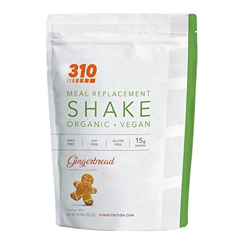 310 Nutrition - Vegan Organic Plant Powder and Meal Replacement Shake - Gluten, Dairy, and Soy Free - Keto and Paleo Friendly - 0 Grams of Sugar - Gingerbread - 28 Servings
