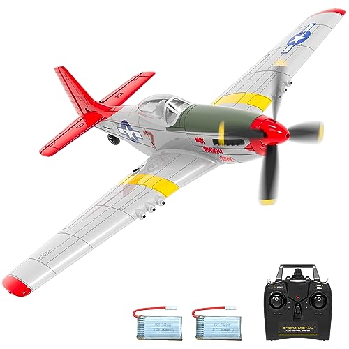 VOLANTEXRC RC Plane 4-CH WWII RC Airplane P51 Mustang Ready to Fly with Upgraded 4 Blade Prop&Canopy, Xpilot Stabilization&One Key Aerobatic for Beginners, Adults (761-5V2 RTF Red)