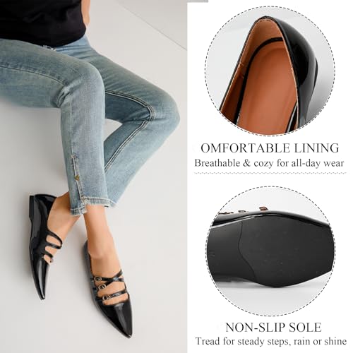 CouieCuies Women Mary Jane Flats Pointed Toe Ballet Shoes with Buckle Comfortable Mary Janes Dressy Flats Adjustable Strap2