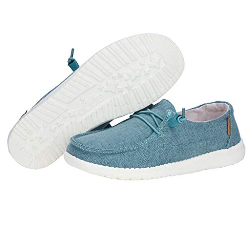 Image of HEYDUDE Women's Wendy Chambray Aqua Size 12 | Women's Shoes | Women's Lace Up Loafers | Comfortable & Light-Weight