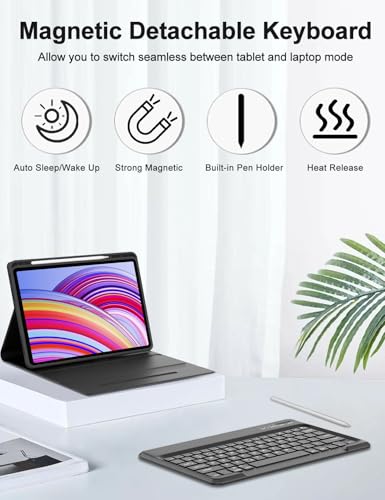 Image of Keyboard Case for Redmi Pad Pro / Xiaomi Poco Pad 12.1 Inch Case with Keypad, Detachable Bluetooth Key Board Cover with Pen Holder for Xiaomi Redmi Pro 12.1 inch 2024 Release, Portable & Functional, Black