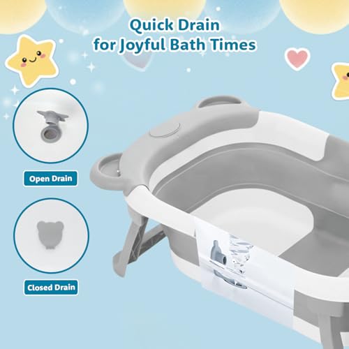 Image of Amazon Brand - Supples Baby Bath Tub for 0-3 Years | Double Foldable Bathtub for Baby & Kids with Soap Tray, Space Saving Design (White & Grey)
