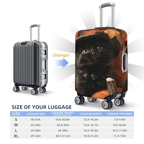 Black Kitten Witch Hat Pumpkin Elastic Travel Luggage Covers Dustproof Scratch-Resistant Suitcase Protector Fit 22-24 Inch4