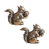 Opexicos 2Pcs Antique Squirrel Ornament Solid Copper Statue Figurines Brass Squirrels Nuts Tea Pet Incense Holder Desk Decoration