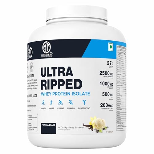 Image of MuscleTrail Pharma Grade Ultra Ripped Whey Protein Isolate Premium Protein for Men & Women 27g Protein per Serving Supports Muscle Growth Strength & Recovery L-Carnitine (2kg,Malai Kulfi)