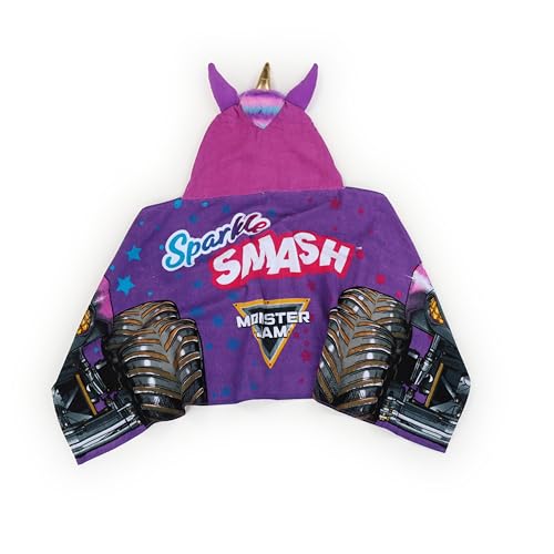 Monster Jam Monstertruck Kinder Kapuzenhandtuch Badeponcho Badetuch, Lila – Ansicht 3