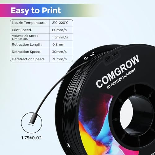 Image of Comgrow TPU Filament, 1.75mm, 95A Soft TPU Flexible 3D Printer Filament Black 2 * 1kg (2.2lbs), Dimensional Accuracy + /- 0.02 mm, Fit Most FDM Printer