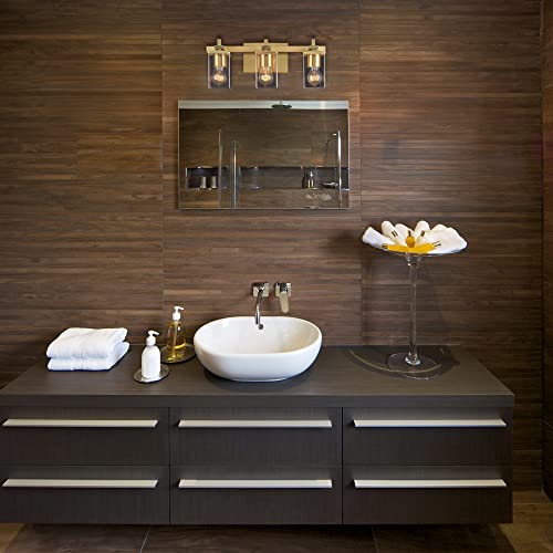 Image of Globe Electric 65564 Dakota 3-Light Vanity Light, Matte Brass, Glass Shades