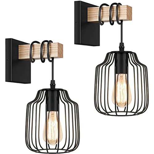 Apliques de pared con enchufe, lámpara de pared industrial con cable, lámpara de pared con enchufe para dormitorio, estilo rústico, luces de pared blancas, apliques de pared de madera, juego
