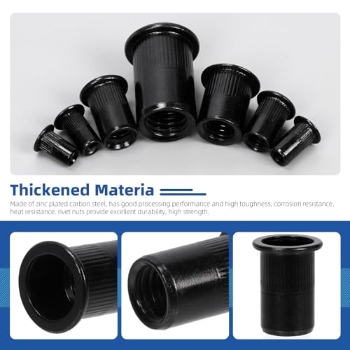 Glarks 100Pcs 5/32"-32UNC Kit d'écrous de rivet en acier au carbone plaqué noir Rivnut fileté en acier inoxydable