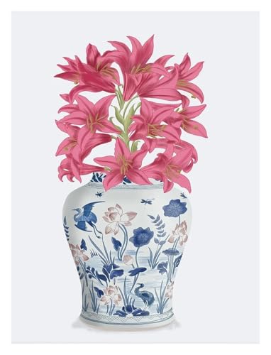 Vase en porcelaine bleu blanc : affiche minimaliste sur toile 30x40cm