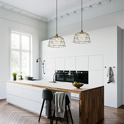 Retro Industrial Cage Pendant Adjustable Hanging Light, Etl Listed, 1-Light, Antique Brass Iron Metal Shade With Matching Cord And Canopy, For Foyer Dining Room Kitchen Island Bedroom #TOP3