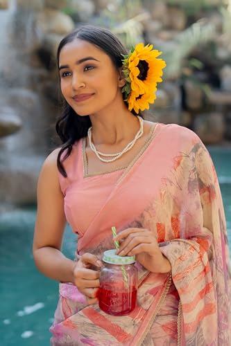 Image of MIRCHI FASHION Women Saree Floral Print Chiffon | Lightweight Festive Occasion Sari for Farewell and Functions with Unstitched Blouse Piece