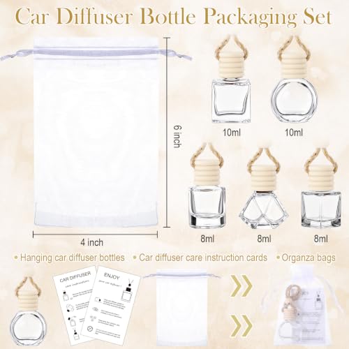 Image of Boao 10 Sets Car Air Freshener Diffuser Bottles Hanging DIY, 5 Shapes