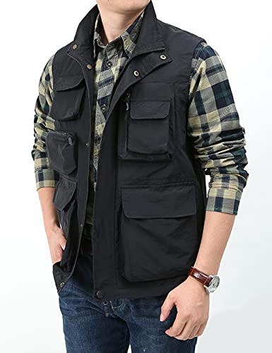 Gihuo Men' S Utility Vest Versatile Summer Work Safari Fishing Cargo Vest Multi Pockets(Black-L) #TOP3