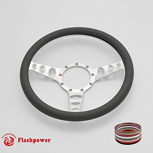 Flashpower 14'' Billet Half Wrap 9 Bolts Steering Wheel with 2'' Dish and Horn Button(Dark Grey)