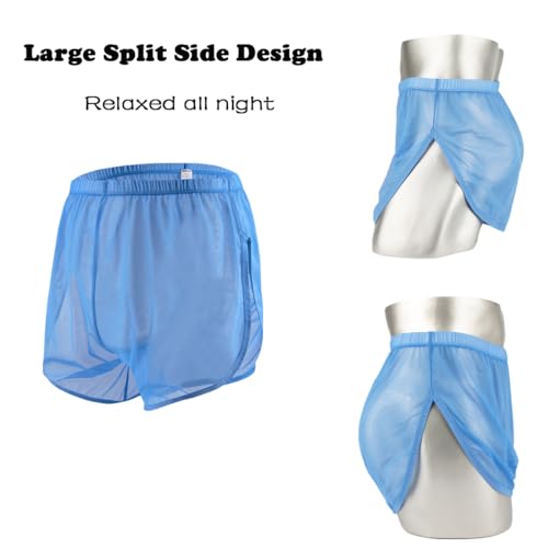 ZONBAILON Men's Boxer Shorts Loose Split Side Mesh See-Through Sexy Breathable Underwear M L XL 2XL 3XL4