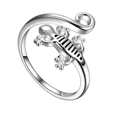 Adjustable Gecko Lizard Ring for Women Girls 925 Sterling Silver Reptile Salamander Ring Animal Open Wrap Ring for Teens Lizard Jewelry Gift FR0029W Cover