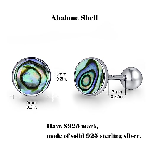 TANGPOET 5MM Tiny Screw Twist Back Stud Earrings for Women 925 Sterling Silver Round Circle Hypoallergenic Earring for Sensitive Ears Gemstone Jewelry Gift for Her2