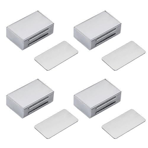 マグネットキャッチ 4個入り ステンレス鋼製 キャビネット磁気キャッチ接着剤 ねじ不要 シルバー磁気引き出しラッチ 強力両面粘着テープ ドア止め金具 戸棚 家具扉 クローゼット
