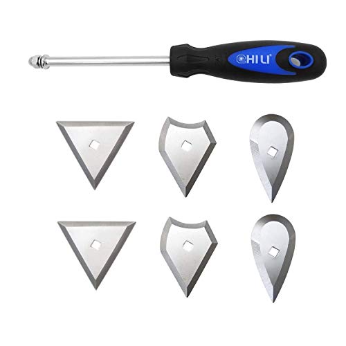 CHILI Hand Tools 3 IN 1 Stainless Steel Shave Hook Scraper Set, Wood Painting Remover, 9" Length with Replacement Blades (Triangle + Combination + Heart) for Home Improvement, Made In Taiwan