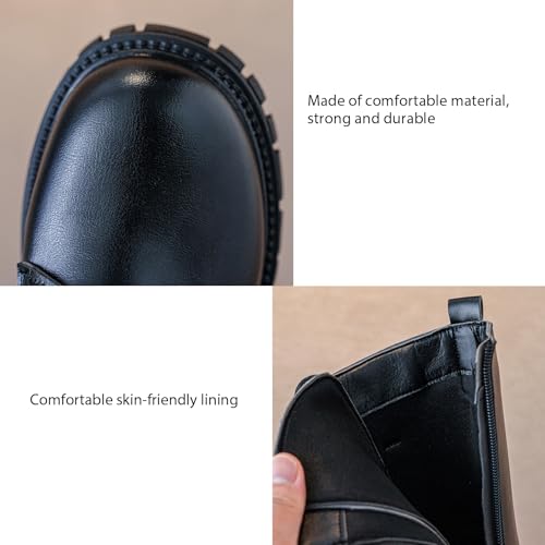 Girls Combat Zipper Mid-Calf Boots Fashionable Lace-Up Decoration Chunky Platform Non-Slip Knee-High Boots4