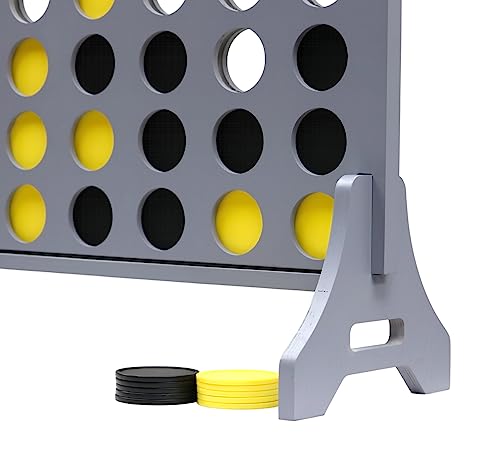 Image of Giant 4 in a Row Game for Family & Adults - Tailgating Pros Jumbo Grey Wooden Four in a Row Indoor & Outdoor Yard Game for Family Party Fun, Portable Activities for Patio, Backyard, and Camping