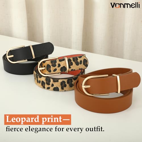 Image of VONMELLI 3 Pack Women's Belts for Jeans Pants Fashion Gold Buckle Ladies Dress Belt