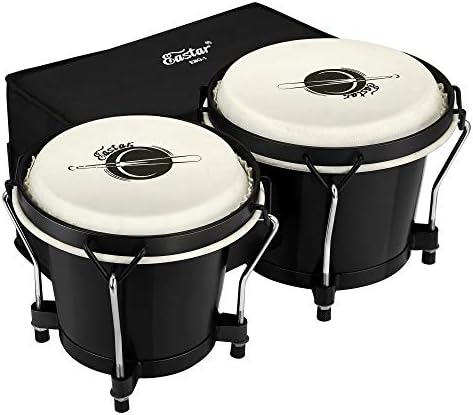 Eastar Bongo Drums 6” and 7” Congas Drums for Kids Adults Beginners Professional Wood Percussion Instrument with Bag and Tuning Wrench, Black