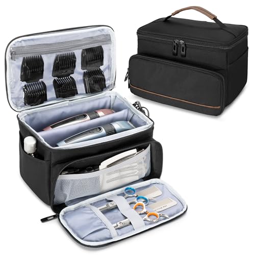 CURMIO Sac Rangement pour Tondeuses à Cheveux, Étui Transport Compatible avec Andis/ Hatteker/ Oster Tondeuses à Cheveux et Autres Outils de Coiffure, Noir