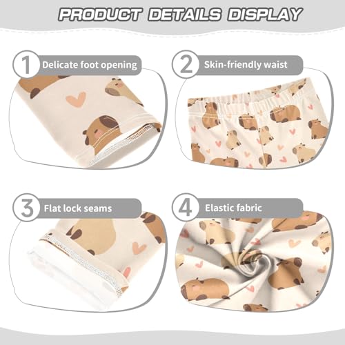 Cartoon Capybara with Hearts Girls Leggings Soft Comfortable Athletic Leggings Dancing Pants for 4-10 Years3