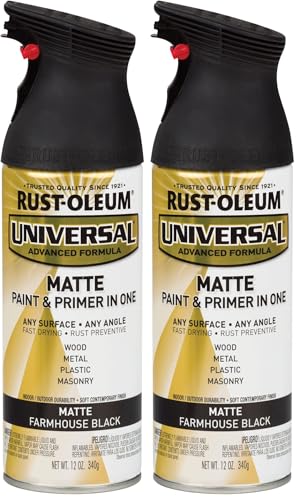 Image of Rust-Oleum 330505 Universal All Surface Spray Paint, 12 oz, Matte Farmhouse Black (Pack of 2)