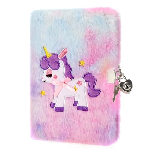 PESLNG Diario Segreto Bambina - Diario con Lucchetto, Ideale per la Scuola e Come Regalo per il Ritorno a Scuola e Occasioni Speciali (Unicorno con fiocco, colore scuro, Multi)