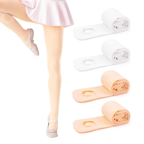 Ballettstrumpfhose Mädchen 4 Paar Geeignet 105-130cm Ballettstrumpfhose Damen Strumpfhose Ballett Mädchen Tanzstrumpfhose Kinder Geeignet für Tanzkurse Aufführungen Tägliche Kinder (Weiß Fleischrosa)