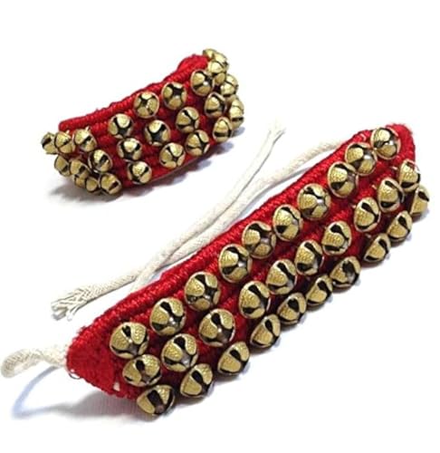 Ghungroo Bells for Indian Classical Dance – 1 to 4 Line Variants – Handmade Brass Bells on Cotton String – Ankle Bells for Kathak, Bharatanatyam, Odissi – for Kids & Adults (1 Pair) (3 Line)
