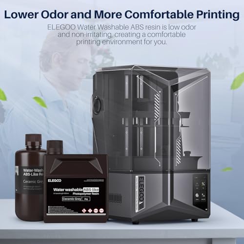 Image of ELEGOO Water Washable ABS-Like Resin, 3D Printer Resin with High Toughness, Low Viscosity and High Precision, 405nm Rapid UV-Curing Photopolymer Resin, Clear Green 2000g