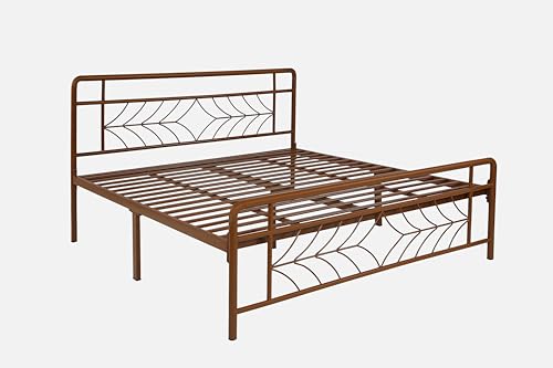 Image of Vara Metal King Size Bed Without Storage | Wrought Iron Double Bed with Headboard & Footboard | Sturdy Powder Coated Platform Bed King Size Cot for BedroomLivingRoom Brown (75x72)