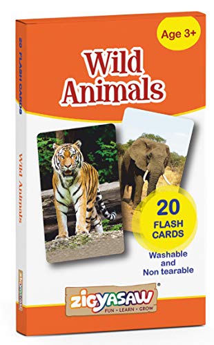 Image of ZiGYASAW Wild Animals Flash Cards for Kids Early Learning I 20 Real Images for Babies I Easy & Fun Way of Learning | Wipe and Clean Study Material for Preschoolers (105 x 170 mm) - Age 3+ Years