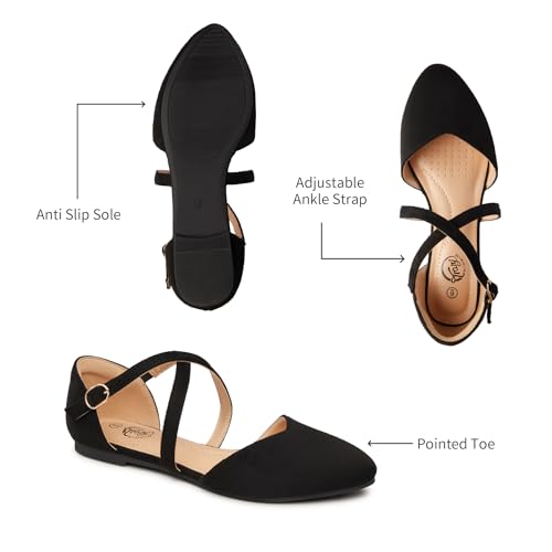 Trary Women's Flats, Black Flats for Women, Wide Width Dress Shoes for Women, Womens Flats, Pointed Toe Flats Ballet Flats for Women, Flats Shoes Women Dressy, Ankle Strap Flats,Closed Toe Flats,Flats2