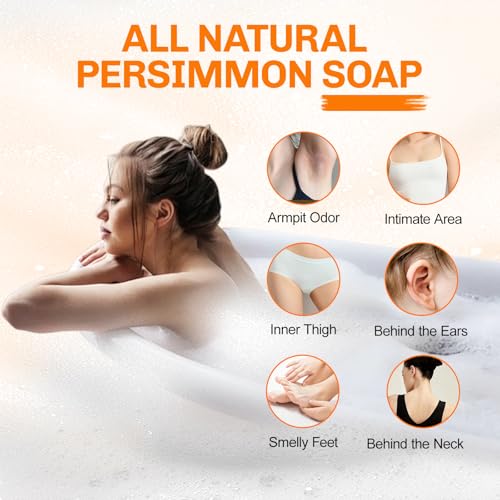 Image of 5 Pcs Persimmon Soap for Old People Smell, Persimmon Soap Bar for Body Odor Control, Natural Organic Deodorant Body Wash Soap for Women & Men