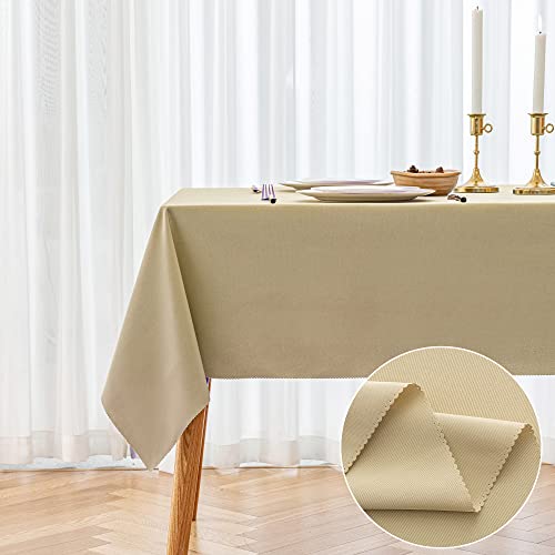 Yeahshion Nappe Rectangulaire Anti-Tache Beige 140x200cm, Nappe Imperméable en Polyester avec Petit Bord Ondulé pour Table, Salle à Manger, Restaurant