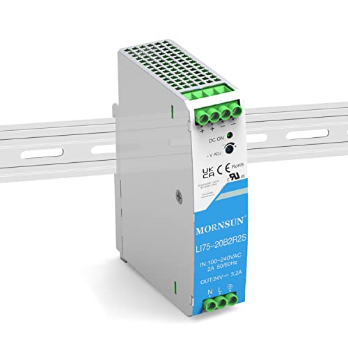 24V Din Rail AC/DC Power Supply - 75W 24V 3.2A Output, Reliable&Cost Effective for Industrial Applications - High Efficiency & Superior Protection