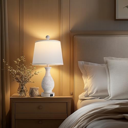 PARTPHONER Traditional Table Lamps Set of 2, Bedside Touch Lamp with USB C+A Charging Ports, Rustic Farmhouse Table Lamps for Living Room Bedroom, Side Table Lamp with White Fabric Shade, Antique Grey - Image 7