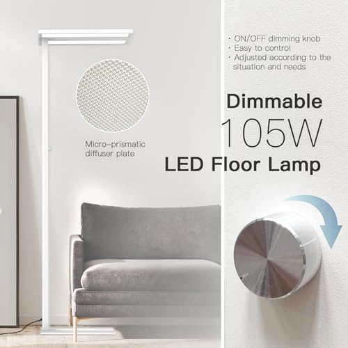 Image of STERREN 76 inch Led Floor Lamp, 105W Eye-Care Free-Standing Lamp, White