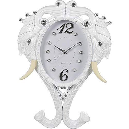 Preisvergleich Produktbild Almina / Wanduhr / Quartz / Elefanten Design / Küchen / Uhr Strassteine / Diamant Edition / Kupfer / Höhe: 51cm / Breite: 35cm / Dicke: 5cm / Glas / Kunststoff / Weiß / Silber