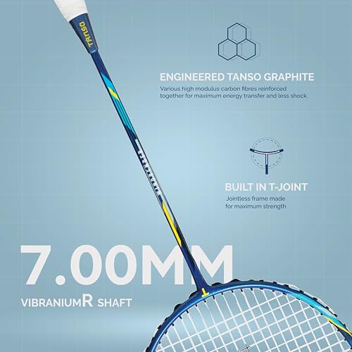 Image of TANSO Windbender Full Graphite Ultra Light Weight Carbon Fibre Strung Badminton Racket (32 Lbs Tension, 680 mm Long, 77 Grams, Strung with Premium Strings and Full Racquet Cover)