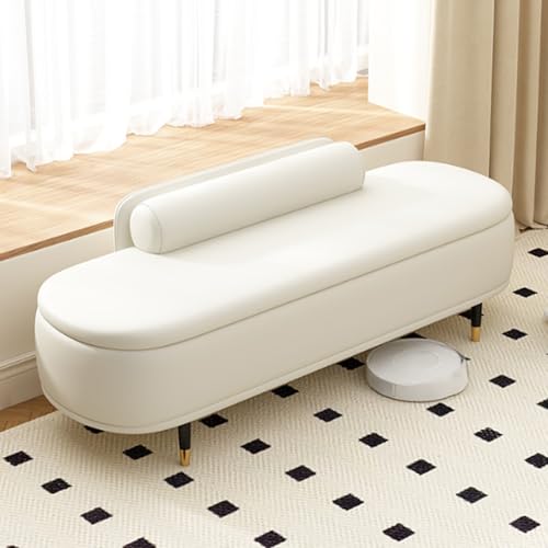 Banco de zapatos de entrada, otomana de cuero para sala de estar, reposapiés tapizado con elegante solución de almacenamiento
