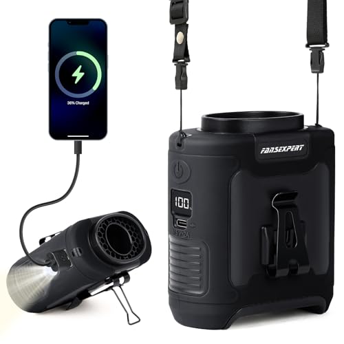 FANSEXPERT Portable Waist Fan Clip on, Personal Wearable Belt Fan 10000mAh Rechargeable Battery Under Shirt,5 Speeds with light, Neck Fan Hands-Free Cooling For Outdoor Camping Travel (Black)