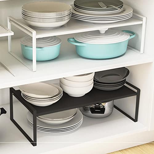 HUOLE Porta piatti allungabile, mensole da cucina per stoviglie,Scaffale portaoggetti regolabile per armadio,organizer sotto lavello,cibo e utensili, in metallo-36-60 * 21 * 18 cm (nero)